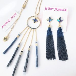 Betsey Johnson 'Betsey Blues' Tassel Earrings/Necklace NWT